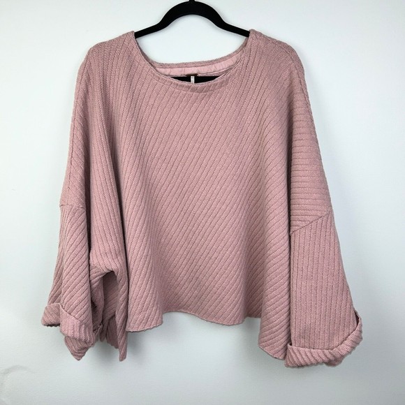 Free People Pink I Can’t Wait Cropped Cuff Oversized Sweater Rose Pink Women's L - Picture 4 of 15